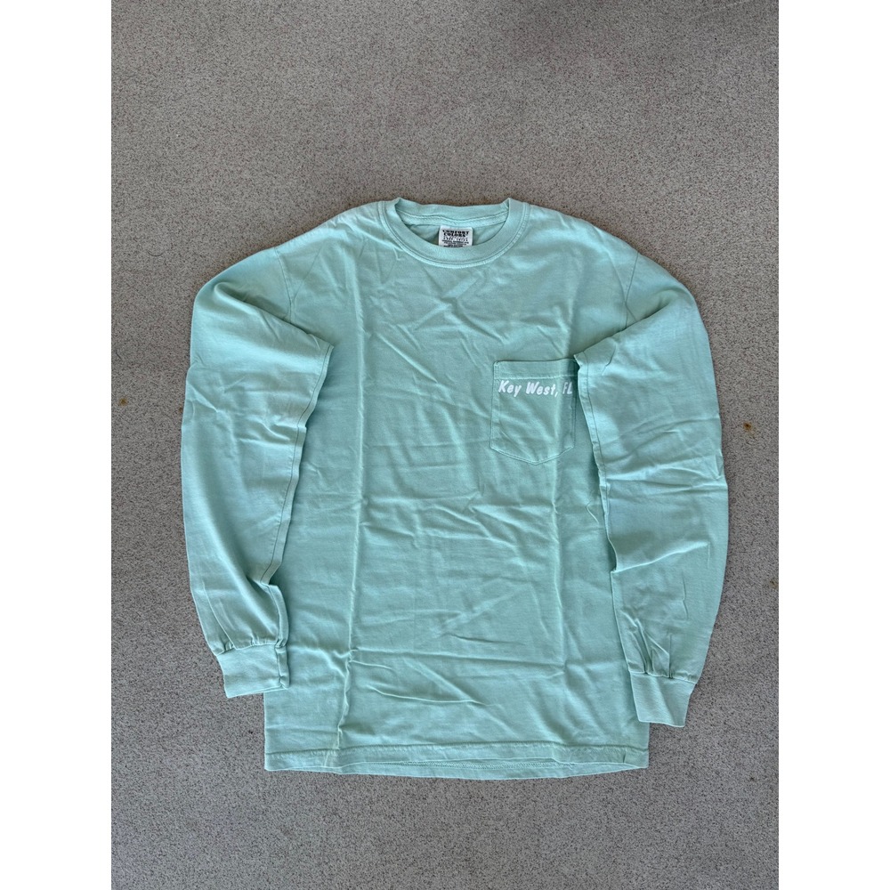 Comfort Colors Key West Mens Small Long Sleeve - Green Pocket Shirt